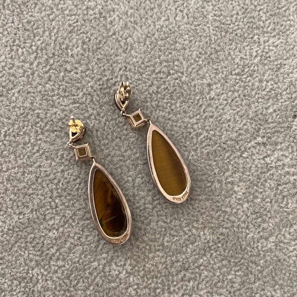 Tigers eye Necklace 16” / .925 Drop Earrings 2” & Stretch Bracelet Set
